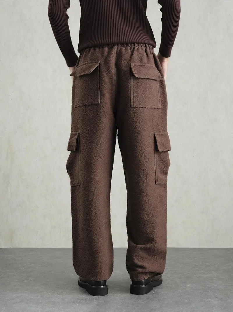 Giesto Beaver Brown GIESTO Relaxed Fit Textured Drawstring Waist Pants for Men | Best Price UAE